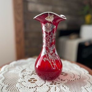Vintage Hand Blown Flanders Sterling Vase | Red Crystal | Silver City Glass Co.